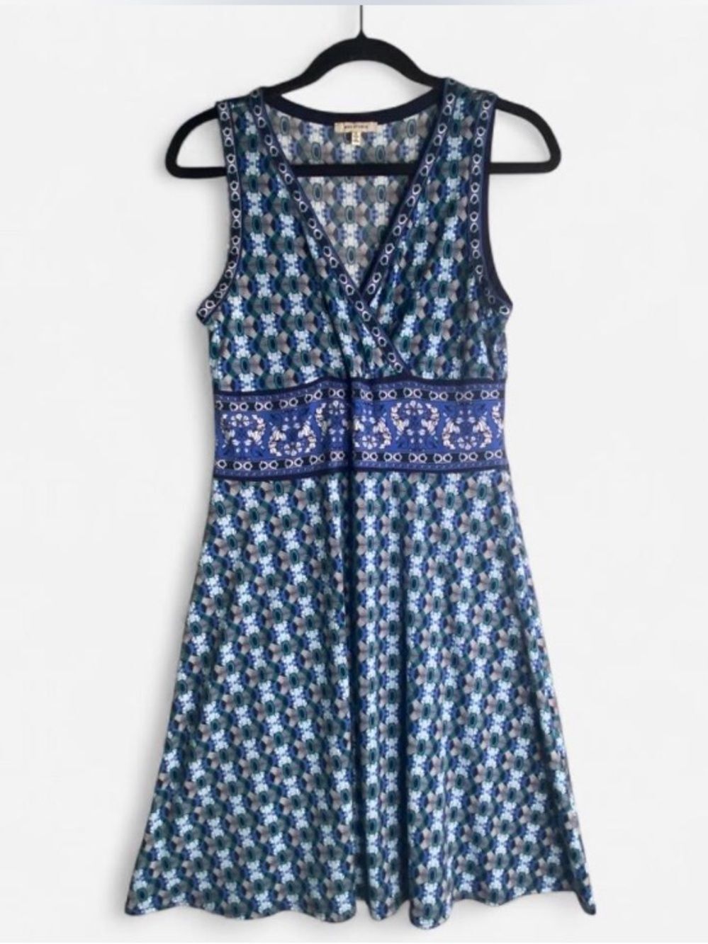 Max Studio Women's Jersey Blue Geometric Floral Print Dress